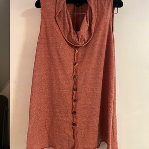 Sleeveless Cowl Neck Faux-Button-Front Top in Rust Stripe